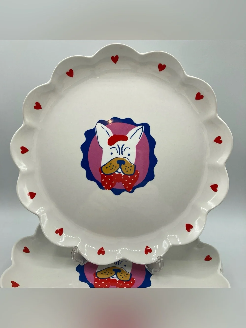 8 Set Target Pillowfort 10.5” Scalloped Melamine Dinner Plates Frenchie Dog